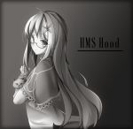  1girl ahoge animal arnold-s cat character_name eyebrows_visible_through_hair flower glasses greyscale hair_flower hair_ornament highres holding holding_animal hood_(zhan_jian_shao_nyu) long_hair looking_at_viewer monochrome solo zhan_jian_shao_nyu 