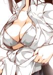  1girl black_hair bra breasts cleavage nagomiya open_clothes original simple_background skirt solo underwear white_background white_bra 