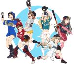  6+girls arm_up arms_up ass baseball baseball_bat baseball_cap baseball_mitt baseball_uniform bike_shorts black_eyes black_hair black_legwear blonde_hair blue_eyes blush boots breasts brown_eyes brown_hair clothes_writing commentary_request crop_top flower futaba_anzu gloves green_eyes hakama_skirt hat helmet highres honda_mio idolmaster idolmaster_cinderella_girls knee_boots kneehighs kobayakawa_sae large_breasts long_hair looking_at_viewer looking_back low_twintails multiple_girls navel nigou oikawa_shizuku one_eye_closed ootsuki_yui open_mouth pink_legwear pitching pleated_skirt ponytail red_gloves sandals shirt shoes short_hair short_shorts shorts skirt smile sneakers socks spiky_hair sportswear standing striped striped_bike_shorts striped_shirt sweat thigh-highs twintails vertical-striped_shirt vertical_stripes very_long_hair white_skirt wide_sleeves yamato_aki 