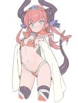  1girl armor asymmetrical_horns bikini_armor blade_(galaxist) blue_eyes boots cape earrings elizabeth_bathory_(brave)_(fate) fate/extra fate/extra_ccc fate/grand_order fate_(series) flat_chest hair_ribbon horns jewelry knee_boots lancer_(fate/extra_ccc) long_hair loose_bikini pauldrons pink_hair pointy_ears ribbon solo tail thigh-highs tiara 