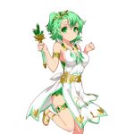  1girl armlet breasts cleavage green_eyes green_hair holding jewelry kusaka_souji leg_lift looking_at_viewer necklace official_art sandals sideboob smile solo thighlet uchi_no_hime-sama_ga_ichiban_kawaii wand 