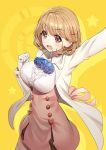  1girl breasts brown_eyes brown_hair flower gloves hair_ornament hairclip large_breasts narusawa_ryouka occultic;nine open_mouth ririko_(zhuoyandesailaer) 