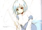  1girl absurdres bangs blue_eyes blue_hair breasts brown_eyes heterochromia highres ke-ta large_breasts looking_at_viewer scan shirt short_hair sketch solo tatara_kogasa touhou umbrella white_shirt 