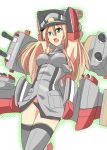  1girl armpits arms_up blonde_hair breasts character_request kantai_collection long_hair open_mouth solo taishi_(moriverine) thigh-highs 