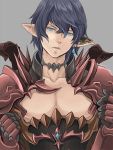  1boy armor black_hair blue_eyes final_fantasy final_fantasy_xiv looking_at_viewer male_focus nipples nyanpoco3 parted_lips pointy_ears solo upper_body 