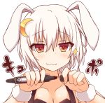  1girl :3 abekawa_mochi albino animal_ears blush crescent crescent_hair_ornament flower_knight_girl hair_ornament marker multicolored_eyes rabbit_ears red_eyes short_hair smile solo upper_body usagi_no_ou_(flower_knight_girl) white_background white_hair wrist_cuffs yellow_eyes 