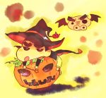  annoyed bat buriburizaemon candy cape crayon_shin-chan eyebrows halloween hat looking_at_viewer nohara_shinnosuke pumpkin rawan shiro_(crayon_shin_chan) shorts wand witch_hat yellow_shorts 