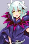  1girl blush caster_(fate/zero) caster_(fate/zero)_(cosplay) commentary_request cosplay dragon_horns fate/grand_order fate/zero fate_(series) green_hair hair_between_eyes horns kiyohime_(fate/grand_order) long_hair looking_at_viewer open_mouth purple_robe robe sen_(astronomy) shadow solo upper_body yellow_eyes 