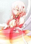  1girl bare_shoulders breasts center_opening cleavage detached_sleeves elbow_gloves fingerless_gloves gloves guilty_crown hair_ornament hairclip highres long_hair open_mouth pink_hair red_eyes sheepd twintails yuzuriha_inori 