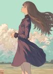  1girl 2016 absurdres artist_name brown_hair clouds dated highres long_hair original signature solo standing zennosuke 