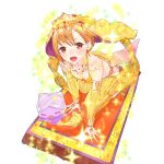  1girl all_fours artist_request cat detached_sleeves earrings genie jewelry lamp looking_at_viewer magic_carpet necklace official_art open_mouth orange_hair red_eyes solo sparkle uchi_no_hime-sama_ga_ichiban_kawaii 