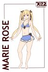  1girl alternate_costume artist_request bikini bikini_skirt blonde_hair blue_eyes character_name dead_or_alive dead_or_alive_5 full_body looking_at_viewer marie_rose parted_lips polka_dot polka_dot_bikini solo swimsuit twintails watermark web_address x-teal2 