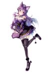  1girl animal_ears black_legwear dress futoshi_ame highres long_hair original purple_hair simple_background smile solo thigh-highs violet_eyes white_background 