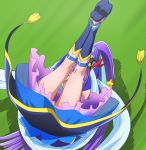  1girl cure_magical haruyama_kazunori hat izayoi_liko legs_up long_hair magical_girl mahou_girls_precure! mini_hat mini_witch_hat open_mouth ponytail precure purple_hair sapphire_style solo star witch_hat 