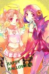  angel_wings bishoujo_senshi_sailor_moon candy chibi_usa cleavage_cutout costume crop_top demon_wings double_bun dress elbow_gloves gloves groin halo happy_halloween horns itsunko_(itsunky) lollipop midriff miniskirt navel pantyhose pink_eyes pink_hair pink_skirt pouty_lips purple_dress purple_hair sheep_horns skirt tomoe_hotaru twintails violet_eyes wings wristband 