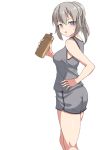  1girl alternate_hairstyle blue_eyes bottle girls_und_panzer highres itsumi_erika long_hair pantyhose ponytail shorts silver_hair solo tank_top water_bottle white_background yamaori 