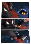  glowing glowing_eyes highres licking litten_(pokemon) night no_humans pokemon suan_ringo zoroark zorua 