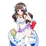  1girl black_hair blush bouquet bow breasts character_request cleavage dress flower hair_bow holding jewelry kusaka_souji large_breasts long_hair looking_at_viewer necklace octopus official_art side_slit solo thigh-highs transparent_background uchi_no_hime-sama_ga_ichiban_kawaii white_legwear 