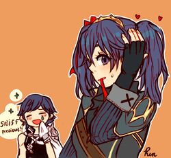  1boy 1girl blue_eyes blue_hair blush closed_eyes father_and_daughter fire_emblem fire_emblem:_kakusei krom long_hair lucina renietan short_hair twintails 