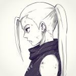  1girl bruise earrings from_side high_ponytail highres injury jewelry monochrome naruto profile shiori_lee_jeng solo upper_body yamanaka_ino 