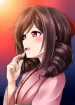  1girl bow brown_hair drill_hair hair_bow hakama harukaze_(kantai_collection) highres japanese_clothes kamelie kantai_collection kimono long_hair meiji_schoolgirl_uniform red_eyes smile twin_drills 