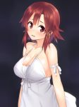  1girl bare_shoulders breasts brown_eyes brown_hair cleavage collarbone dress hair_ornament highres izetta large_breasts looking_at_viewer mikazuchi_zeus parted_lips short_hair shuumatsu_no_izetta solo white_dress x_hair_ornament 