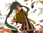  flower green_eyes green_hair hair_ribbon hatsune_miku letter loo pantyhose phone ribbon scarf tears twintails vocaloid when_the_first_love_ends_(vocaloid) 