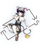  bad_id basket capelet dowsing_rod grey_hair highres jewelry loafers mouse mouse_ears mouse_tail nazrin pendant r009085 shiki_shaku shoes simple_background solo tail thighhighs touhou white_legwear 