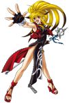  animal_ears blonde_hair china_dress chinadress chinese_clothes endless_frontier fingerless_gloves fox_ears gloves high_heels long_hair multicolored_hair namco_x_capcom official_art ponytail red_eyes sandals solo staff super_robot_wars super_robot_wars_og_saga_mugen_no_frontier two-tone_hair vest xiaomu zipper 