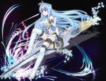  blue_hair elbow_gloves gloves gun highres kos-mos legs long_hair ohse red_eyes solo weapon xenosaga xenosaga_episode_i 