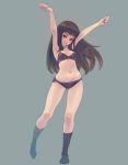  arms_up bra brown_hair lingerie long_hair original outstretched_arms panties simple_background socks solo standing underwear underwear_only weno wide_hips 