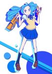  blue_hair cellphone flat_color hands highres original phone school_bag school_uniform serafuku tanigawa_hiroshi 