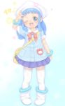  blue_eyes blue_hair boots bow_tie bracelet cute female loli purse skirt socks solo tagme uniform wink 
