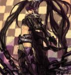  belt black_hair black_rock_shooter boots chain chains gauntlets greaves insane_black_rock_shooter long_hair midriff mikebosi purple_eyes scar shorts thigh-highs thigh_boots thighhighs twintails violet_eyes 