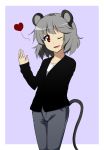  animal_ears arutana casual contemporary grey_hair heart mouse_ears mouse_tail nazrin red_eyes short_hair tail touhou wink 