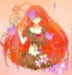  butterfly heart long_hair megurine_luka no_eyes noix red_hair redhead smile very_long_hair vocaloid wander_last_(vocaloid) 