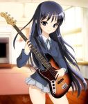  bass_guitar black_hair blue_eyes guitar herua instrument k-on! long_hair school_uniform solo 