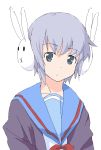  blue_eyes bunny cardigan headphones lavender_hair mycomputer nagato_yuki oekaki rabbit rabbit_headphones school_uniform short_hair suzumiya_haruhi-chan_no_yuuutsu suzumiya_haruhi_no_yuuutsu 