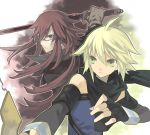  blonde_hair emil_castagnier fingerless_gloves glasses gloves green_eyes long_hair male multiple_boys red_hair redhead richter_abend scarf sword tales_of_(series) tales_of_symphonia tales_of_symphonia_knight_of_ratatosk weapon 