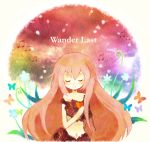  butterfly child closed_eyes flower heart kotoune long_hair megurine_luka musical_note pink_hair smile vocaloid wander_last_(vocaloid) 