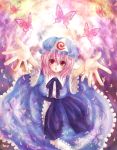  hands hat kaminari_on_maru outstretched_arms outstretched_hand pink_hair reaching red_eyes saigyouji_yuyuko short_hair solo touhou 
