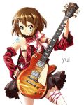  bodypaint brown_eyes brown_hair candy cosplay detached_sleeves error face_paint facepaint frills guitar hair_ornament hairclip hirasawa_yui instrument k-on! les_paul lollipop mouth_hold nail_polish nekomamire short_hair smile solo spade 