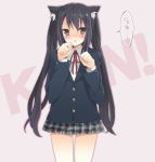  black_hair blush brown_eyes cat_ears k-on! konno_seara nakano_azusa school_uniform skirt solo translated translation_request twintails 