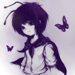  antennae bust butterfly c.n.c. cape monochrome short_hair short_sleeves simple_background smile solo touhou wriggle_nightbug 