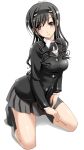  1girl amagami black_hair breasts hairband kneeling morishima_haruka school_uniform shiruko skirt socks solo 