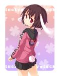  alternate_costume amaa_(chou_dennou_jidai) animal_ears black_hair bunny_ears bunny_tail casual contemporary inaba_tewi jacket looking_back rabbit_ears red_eyes short_hair skirt solo tail touhou 