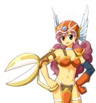  1girl breasts dragon_quest dragon_quest_iii hands_on_hips helmet long_hair looking_at_viewer purple_hair simple_background smile solo tsurukou_(tksymkw) white_background 