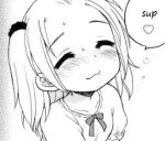  blush bow_tie cute female inuboshi loli lolicon manga monochrome solo sup twintails welcome_home 