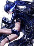  bikini_top black_hair black_rock_shooter black_rock_shooter_(character) blue_eyes blue_hair chain chains glowing glowing_eyes humio midriff scar sketch solo twintails uneven_twintails weapon 