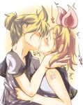  atsushi_(pixiv) blush brother_and_sister guunome hair_ornament hair_ribbon hairclip heart incest kagamine_len kagamine_rin kiss ribbon short_hair siblings trembling twincest twins vocaloid 